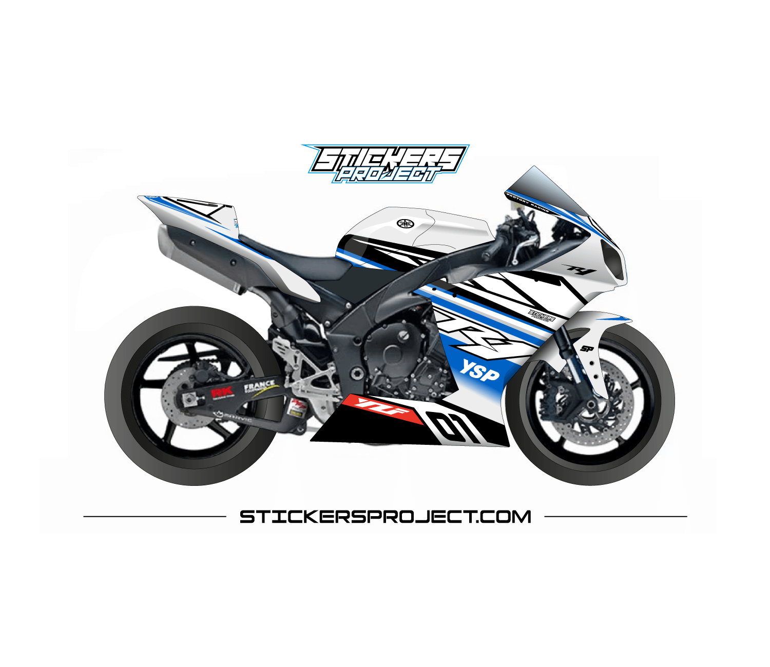 Kit déco R1 (2009-2014) - blanc et bleu Kit déco R1 2009