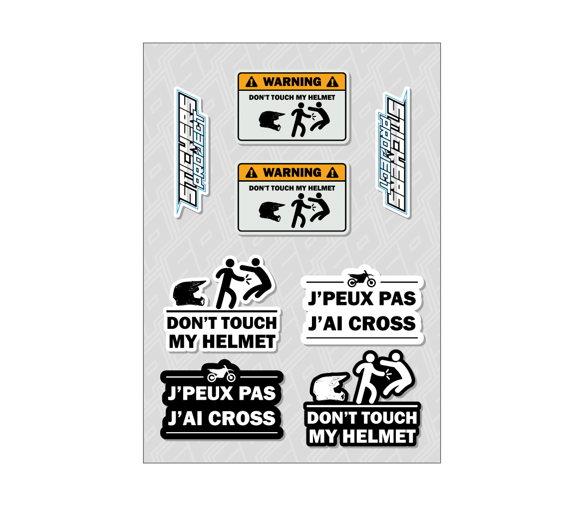 Planche stickers A4 DON'T TOUCH MY HELMET cross stickers dont touch