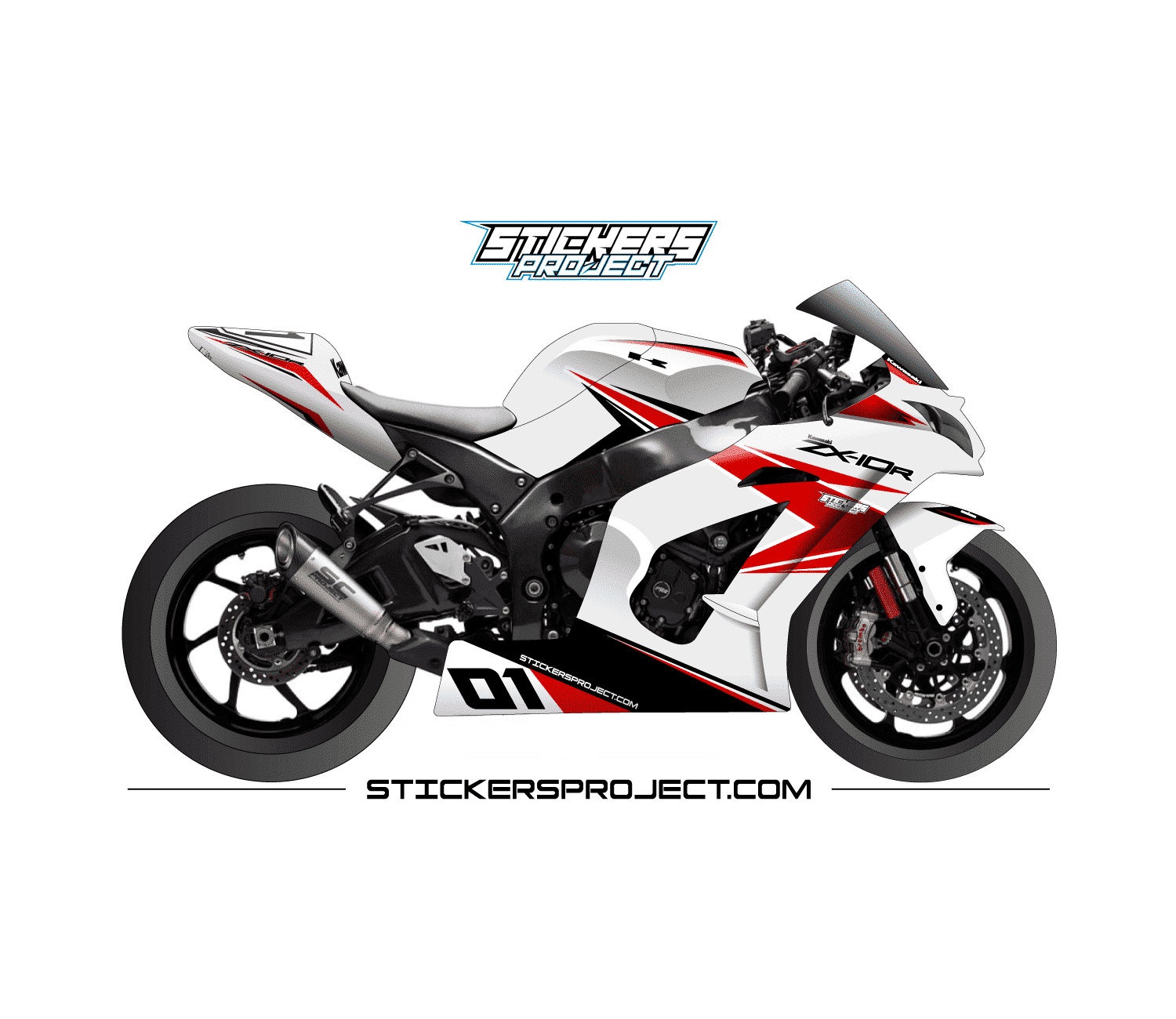 Kit déco ZX10R (2011-2015) - blanc & rouge Kit déco ZX10R (2011-2015) - blanc & rouge