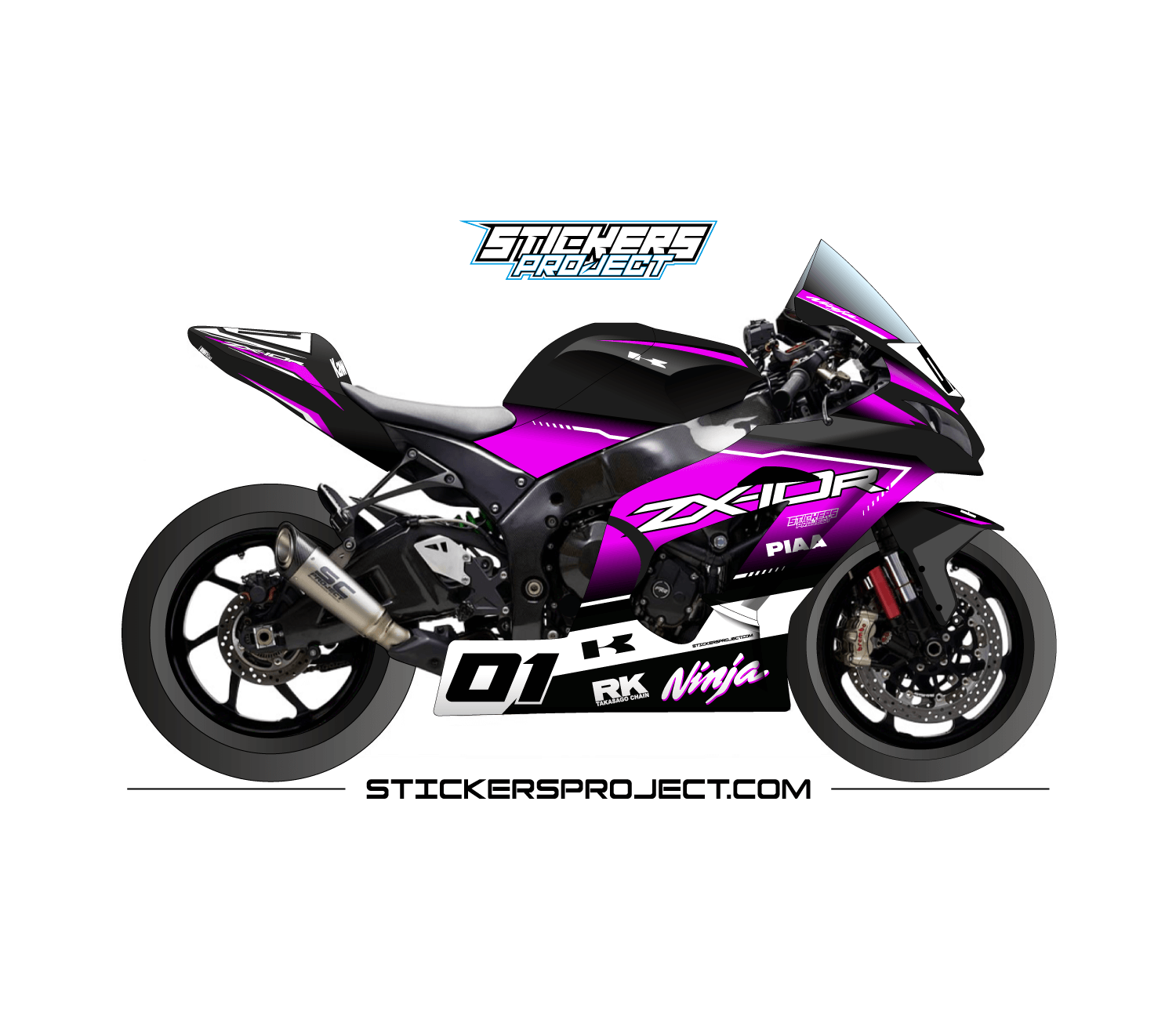 Kit déco ZX10R (2016-2020) - noir & rose kit deco ZX10R