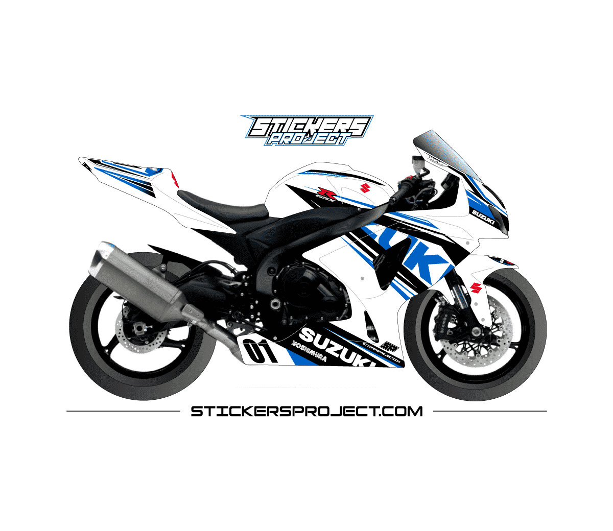 Kit déco GSXR 1000 (2009-2016) - blanc et bleu kit deco GSXR
