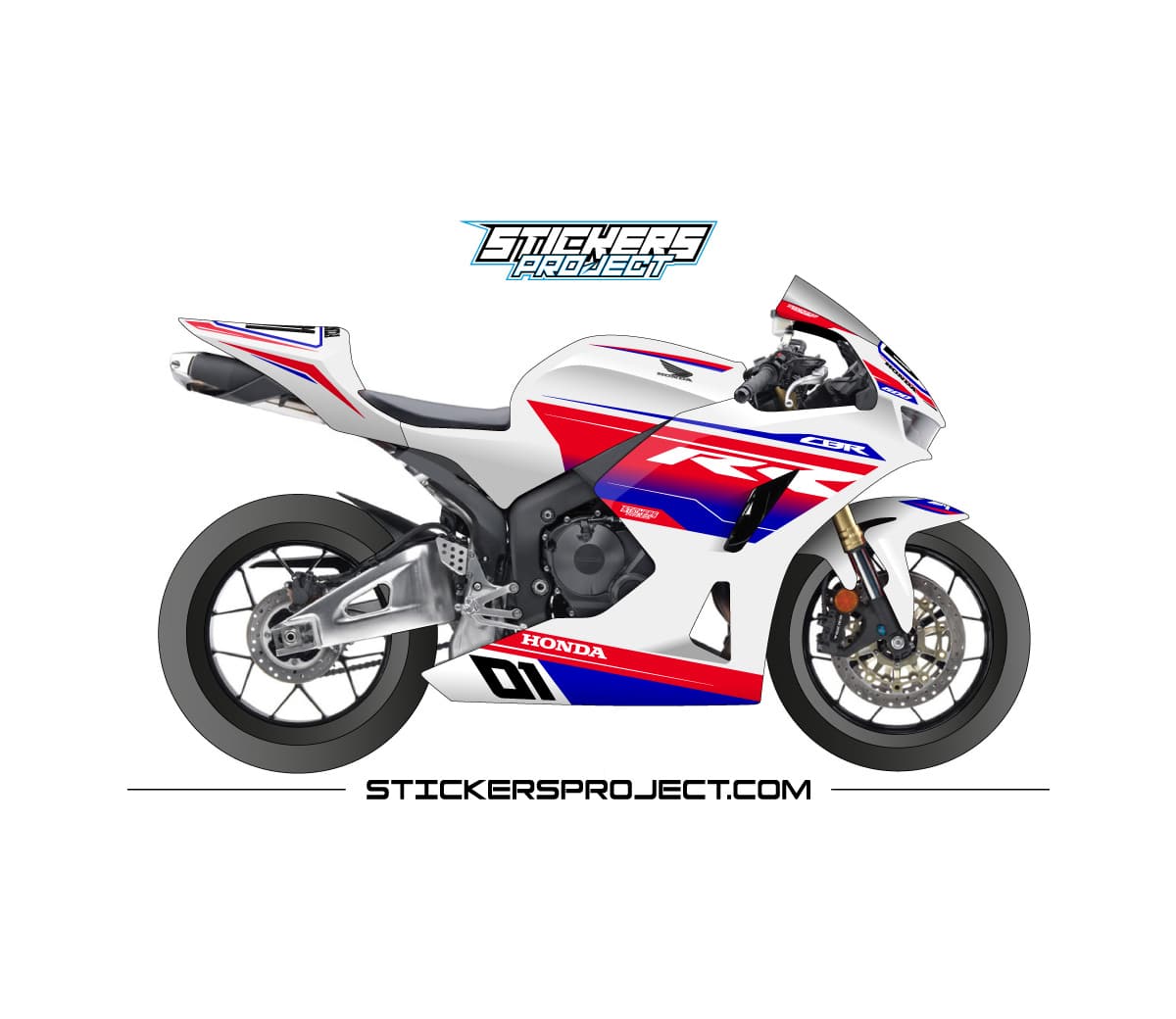 Kit déco CBR 600 (2013-2019) - blanc & bleu-rouge CBR 600